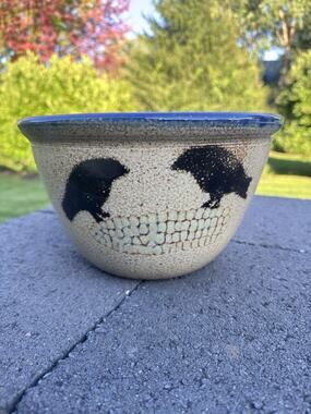 VTG Monroe Salt Works Salt Glaze Mixing Bowl 10-3/8” Crows on Corncob Pattern